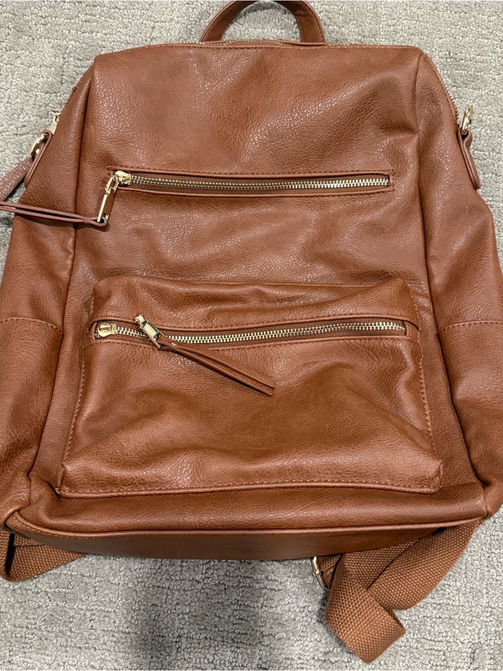 MMS Design Studio Brown Faux Leather Backpack Cognac Gold Hardware | Boho Style